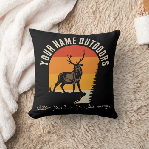 Hunting ADD NAME Outdoors Deer Elk Wilderness Camp Throw Pillow