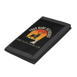 Hunting ADD NAME Outdoors Deer Elk Wilderness Camp Tri-fold Wallet