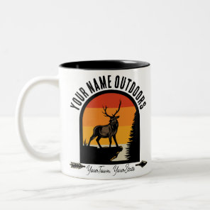 Hunting ADD NAME Outdoors Deer Elk Wilderness Camp Two-Tone Coffee Mug