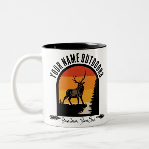 Hunting ADD NAME Outdoors Deer Elk Wilderness Camp Two_Tone Coffee Mug