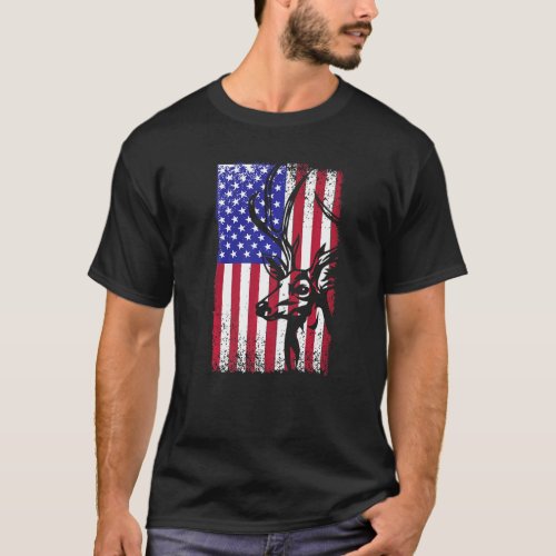 Hunting  American Us Flag Patriotic Deer Hunter T_Shirt