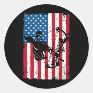 Hunting Archer American Flag Bowhunting Bowhunter Classic Round Sticker