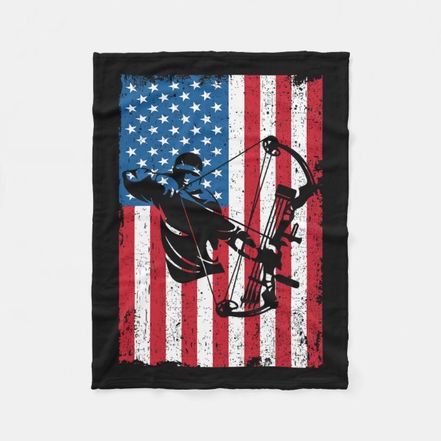 Hunting Archer American Flag Bowhunting Bowhunter  Fleece Blanket (Front)