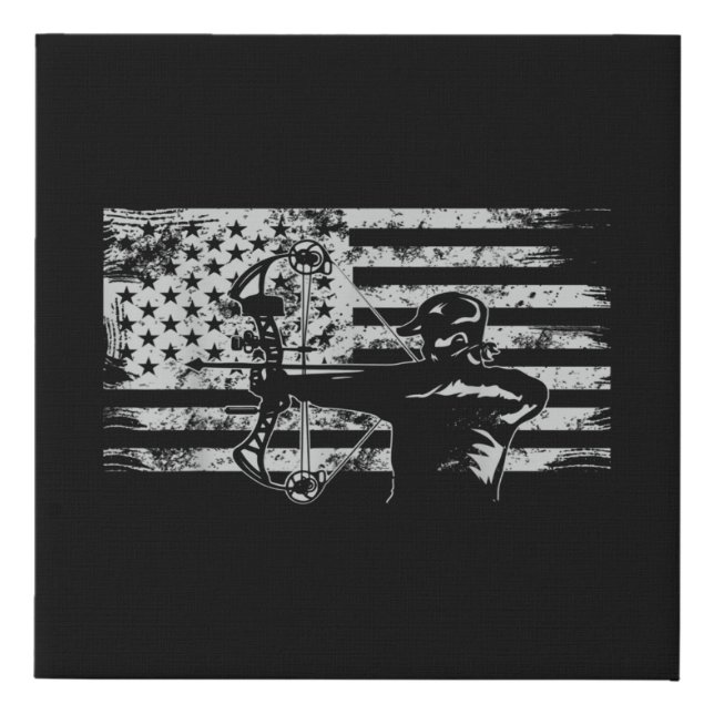 Hunting Archer American Flag  Bowhunting Hunt Faux Canvas Print (Front)