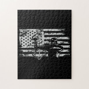 Hunting Archer American Flag Bowhunting Hunt Jigsaw Puzzle