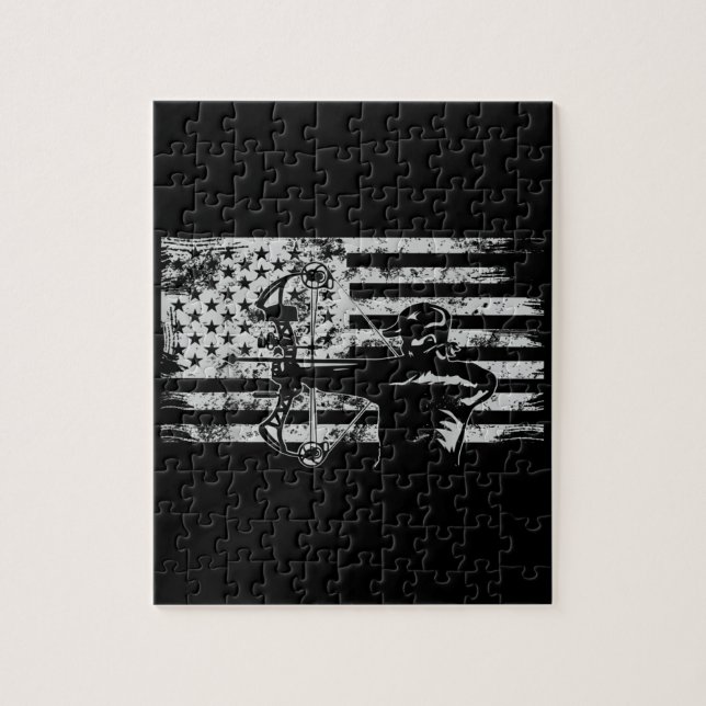 Hunting Archer American Flag  Bowhunting Hunt Jigsaw Puzzle (Vertical)