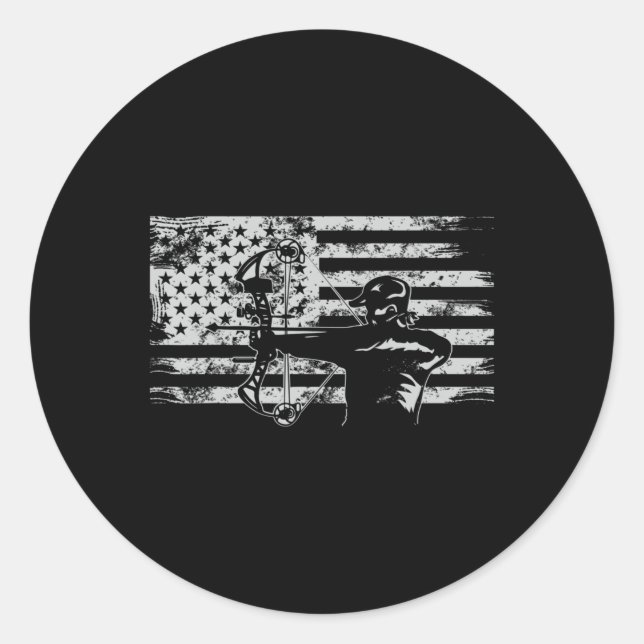 Hunting Archer American Flag  Bowhunting Hunter Me Classic Round Sticker (Front)