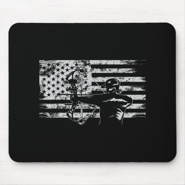 Hunting Archer American Flag  Bowhunting Hunter Me Mouse Pad (Front)