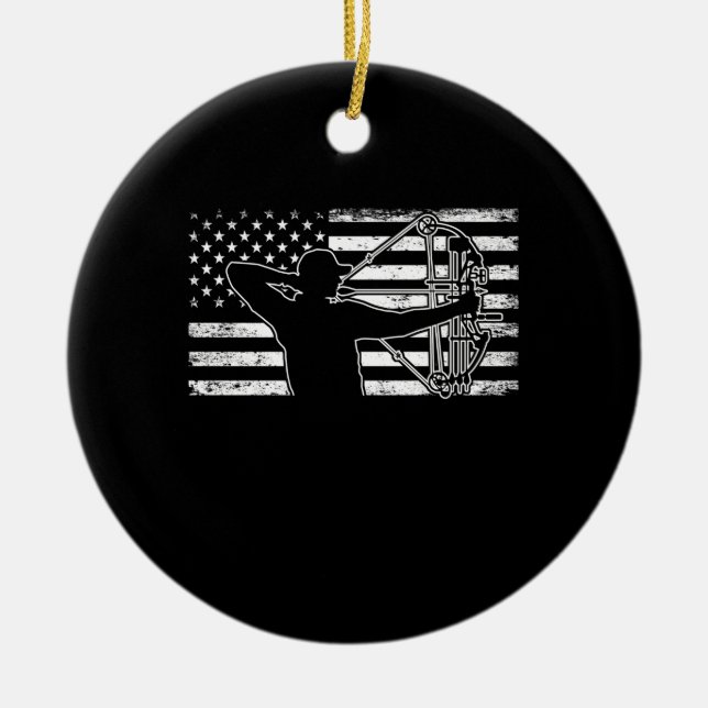 Hunting Archer American Flag Bowhunting Huter Ceramic Ornament (Front)