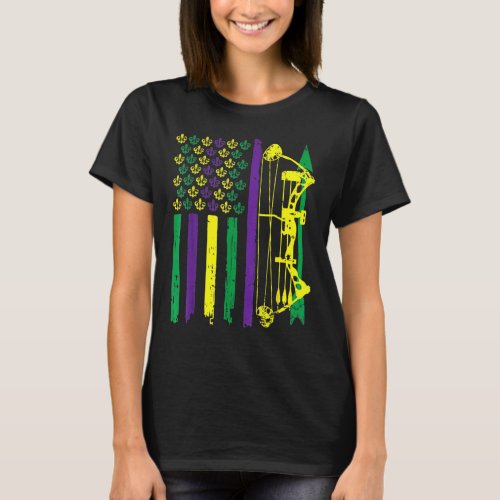 Hunting Archer American Flag Bowhunting Mardi Gras T_Shirt