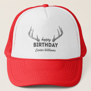 Hunting Birthday Cake Custom Name on Hat Antlers