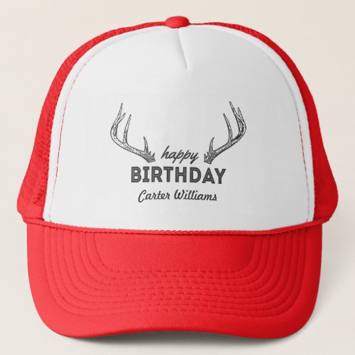 Hunting Birthday Cake Custom Name on Hat Antlers
