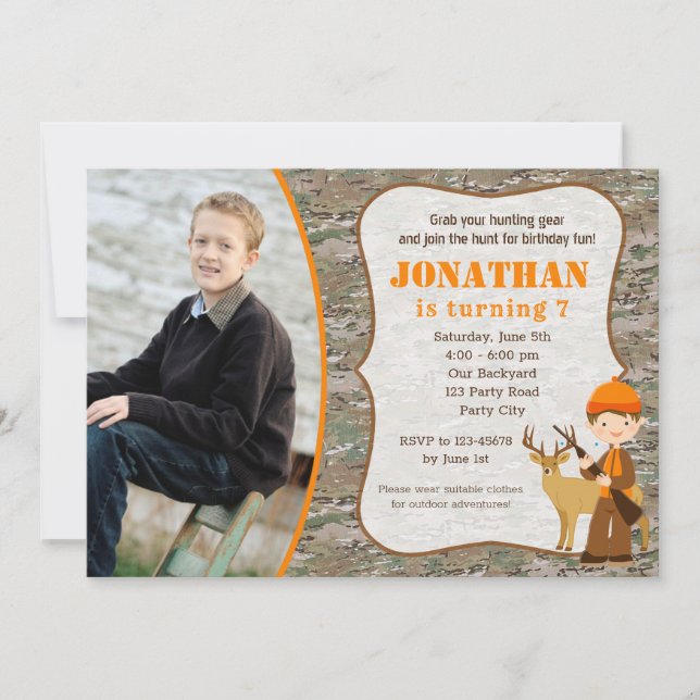 Hunting Birthday Invitations with Photo Camouflage (Front)