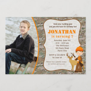 Hunting Birthday Invitations with Photo Camouflage