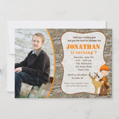 Hunting Birthday Invitations with Photo Camouflage