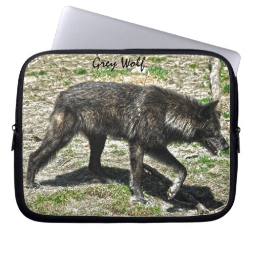Hunting Black Grey Wolf Wildlife Photo Laptop Sleeve