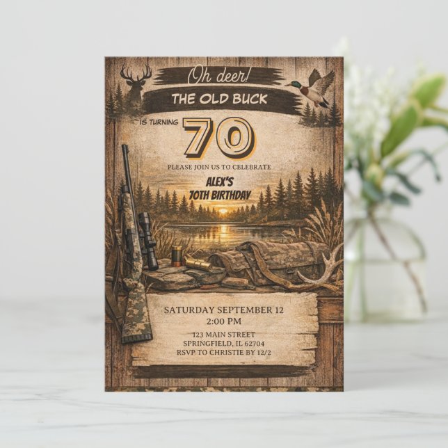 Hunting Camo Adult Birthday Invitation (Standing Front)