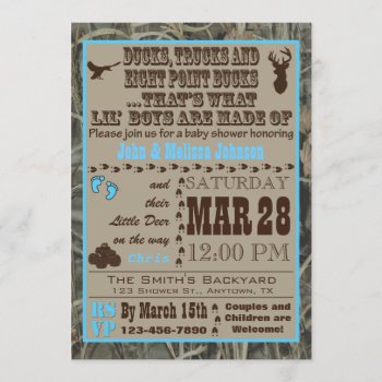Hunting Camo Baby Boy Shower Invitations Blue by aaronsgraphics at Zazzle