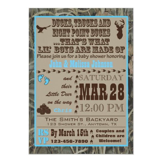 Hunting Camo Baby Boy Shower Invitations Blue Zazzle