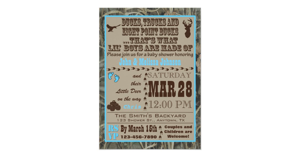 Hunting Camo Baby Boy Shower Invitations Blue Zazzle Com