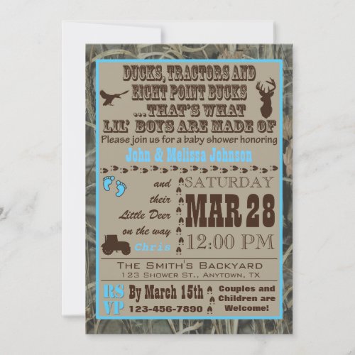 Hunting Camo Baby Boy Shower Invitations Blue Trac