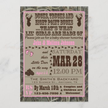 Hunting Camo Baby Girl Shower Invitations by aaronsgraphics at Zazzle