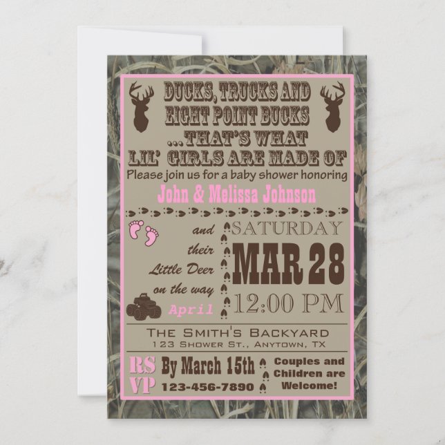 Hunting Camo Baby Girl Shower Invitations (Front)
