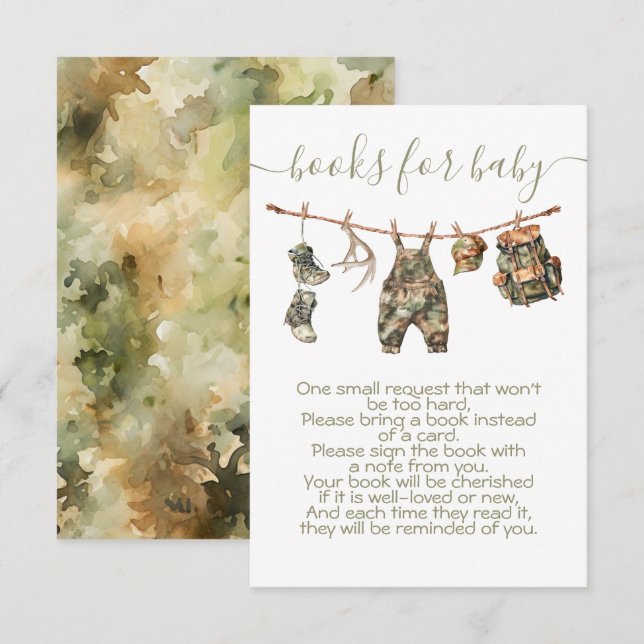 Hunting Camo Baby Shower books for baby Invitation (Front/Back)