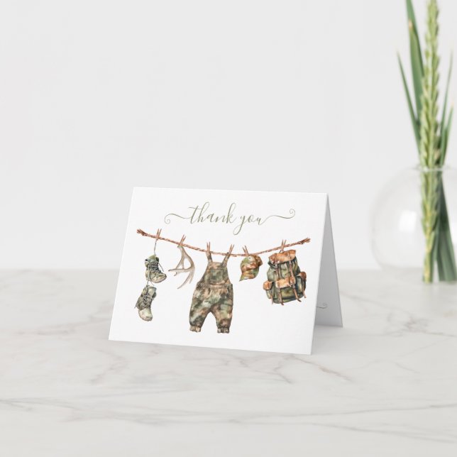 Hunting Camo Baby Shower Thank You Note Card (Front)