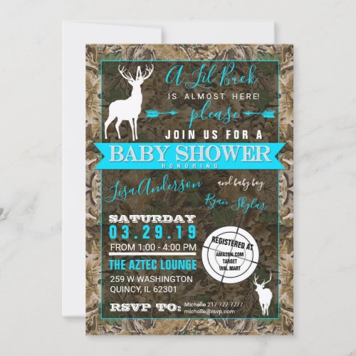 Hunting Camo Boy Baby Shower Buck Invitation