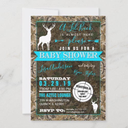 Hunting Camo Boy Baby Shower Buck Invitation