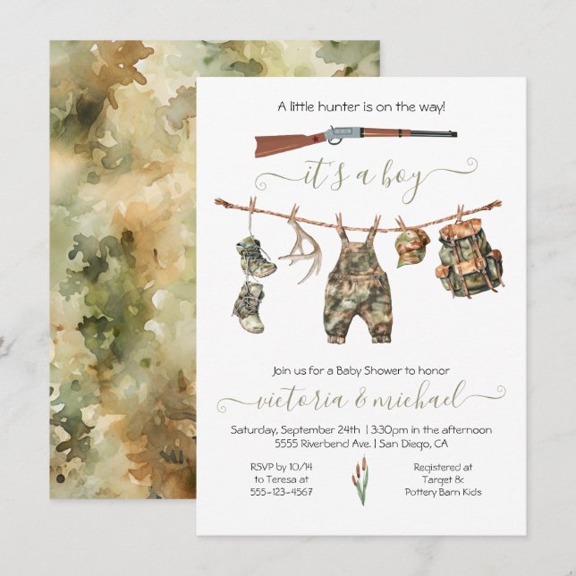 Hunting Camo Boy Baby Shower Invitation (Front/Back)