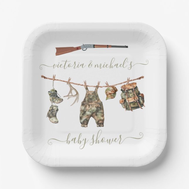 Hunting Camo Boy Baby Shower Paper Plates (Front)