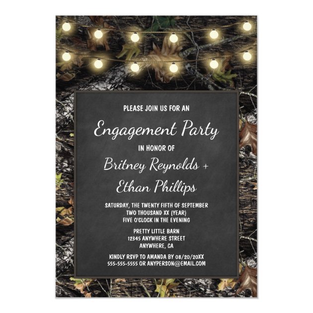 Hunting Camo + Chalk Engagment Party Invitations