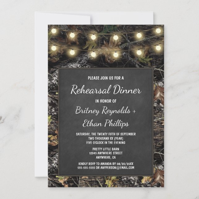 Hunting Camo + Chalk Rehearsal Dinner Invitations (Front)