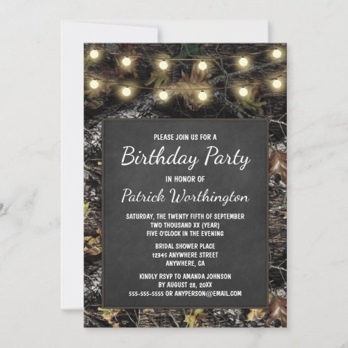 Hunting Camo Chalkboard Birthday Party Invitations