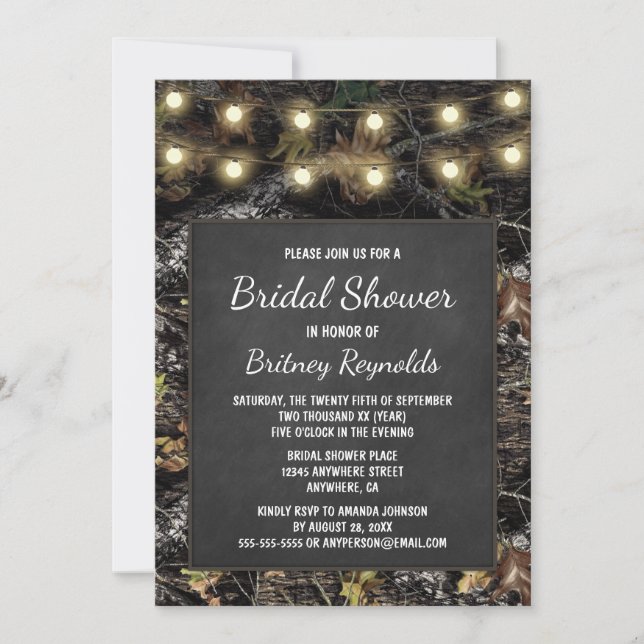 Hunting Camo Chalkboard Bridal Shower Invitations (Front)