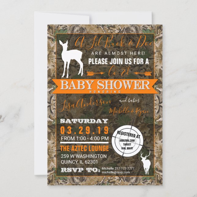Hunting Camo Co-Ed Baby Shower Buck and Doe Invitation (Front)