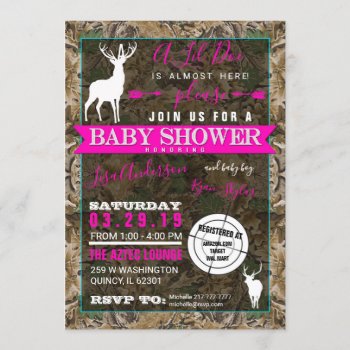 Hunting Camo Girl Baby Shower Doe Invitation by oddlotpaperie at Zazzle