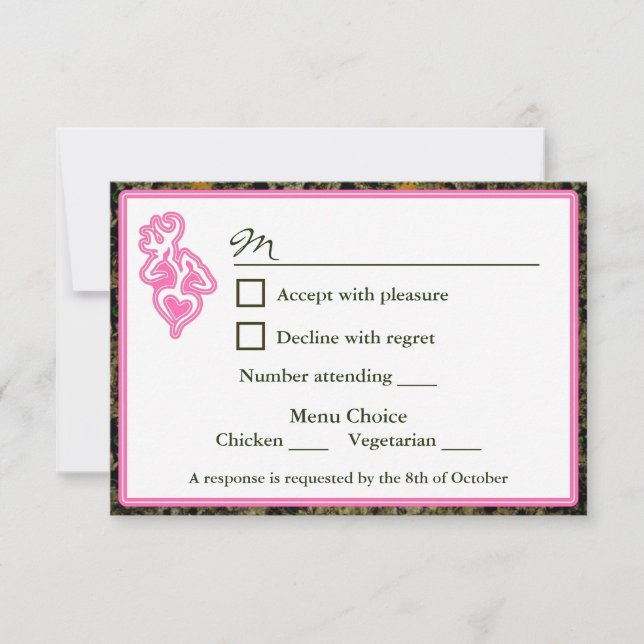 Hunting Camo Pink Custom Wedding RSVP Invitation (Front)