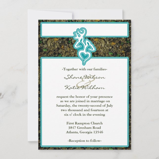 Hunting Camo Turquoise Custom Outline Color Invite (Front)