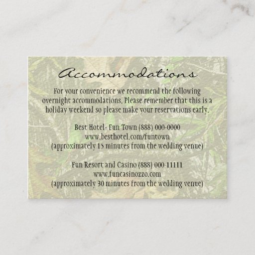 Customizable Hunting Camo Wedding Insert Reception Cards Business Cards