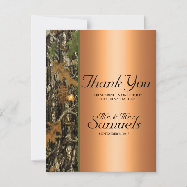 Hunting Camo Wedding Thank You Card (Front)