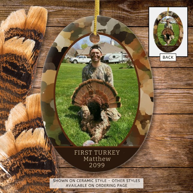 Hunting Camouflage One Photo Personalized Ceramic Ornament (Creator Uploaded)