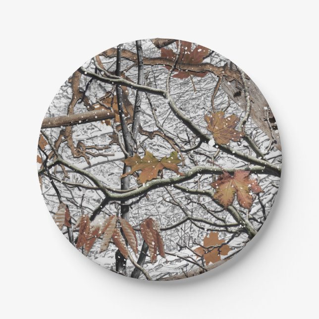 Hunting Camouflage Snow Pattern 2 Paper Plates (Front)