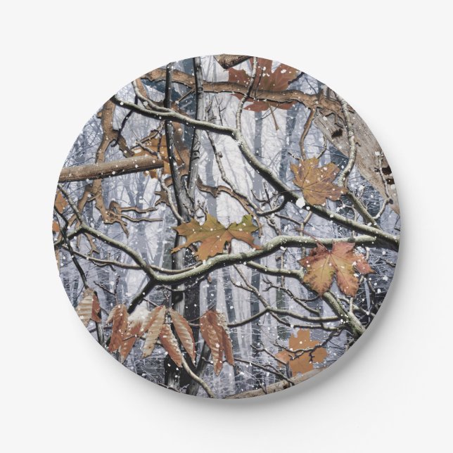 Hunting Camouflage Snow Pattern 3 Paper Plates (Front)