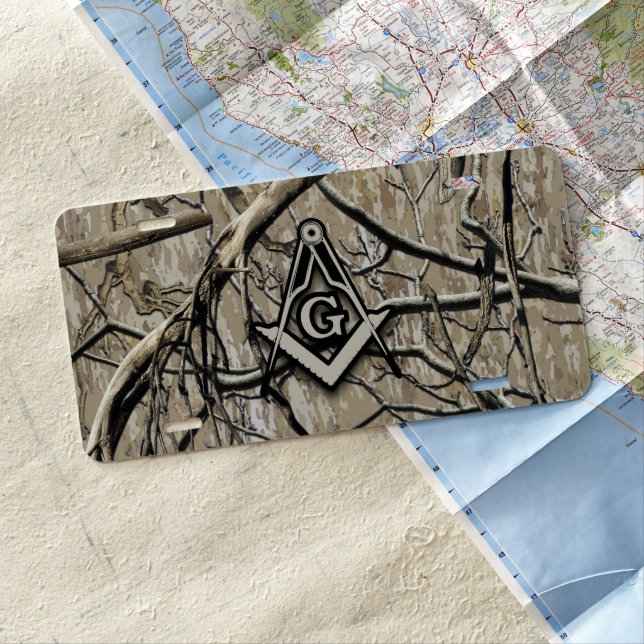 Hunting Camouflage Square Compass 2 License Plate (In Situ)