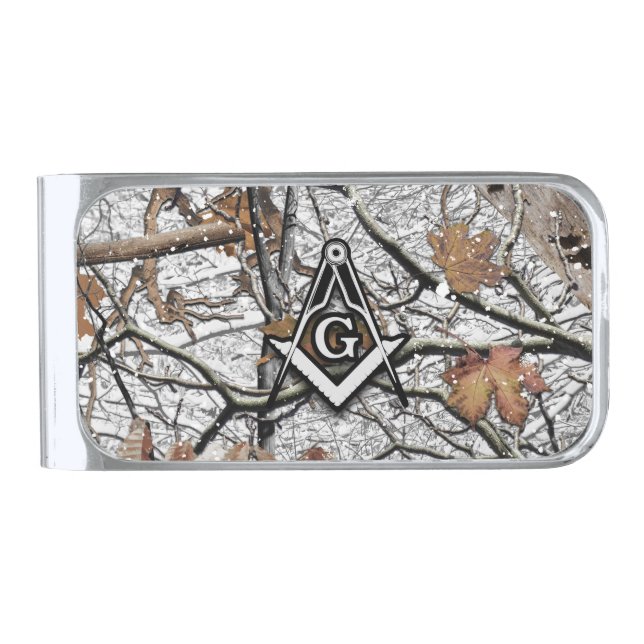 Hunting Camouflage Square Compass 3 Silver Finish Money Clip (Front)