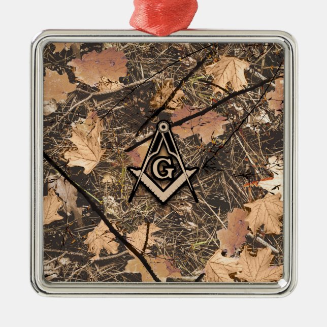 Hunting Camouflage Square Compass Metal Ornament (Front)
