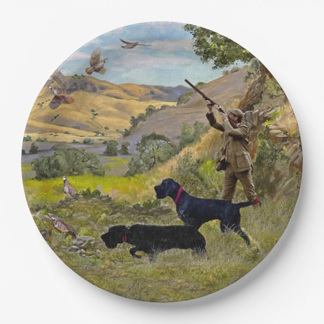 Hunting Chukar partridge  Paper Plates (Front)